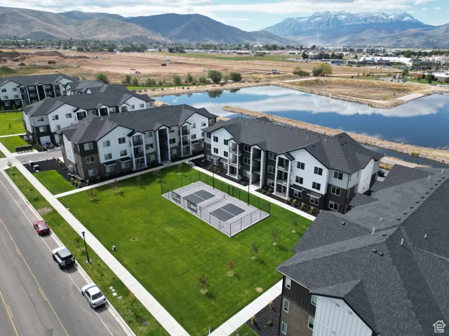 Aerial view of a water and mountain view