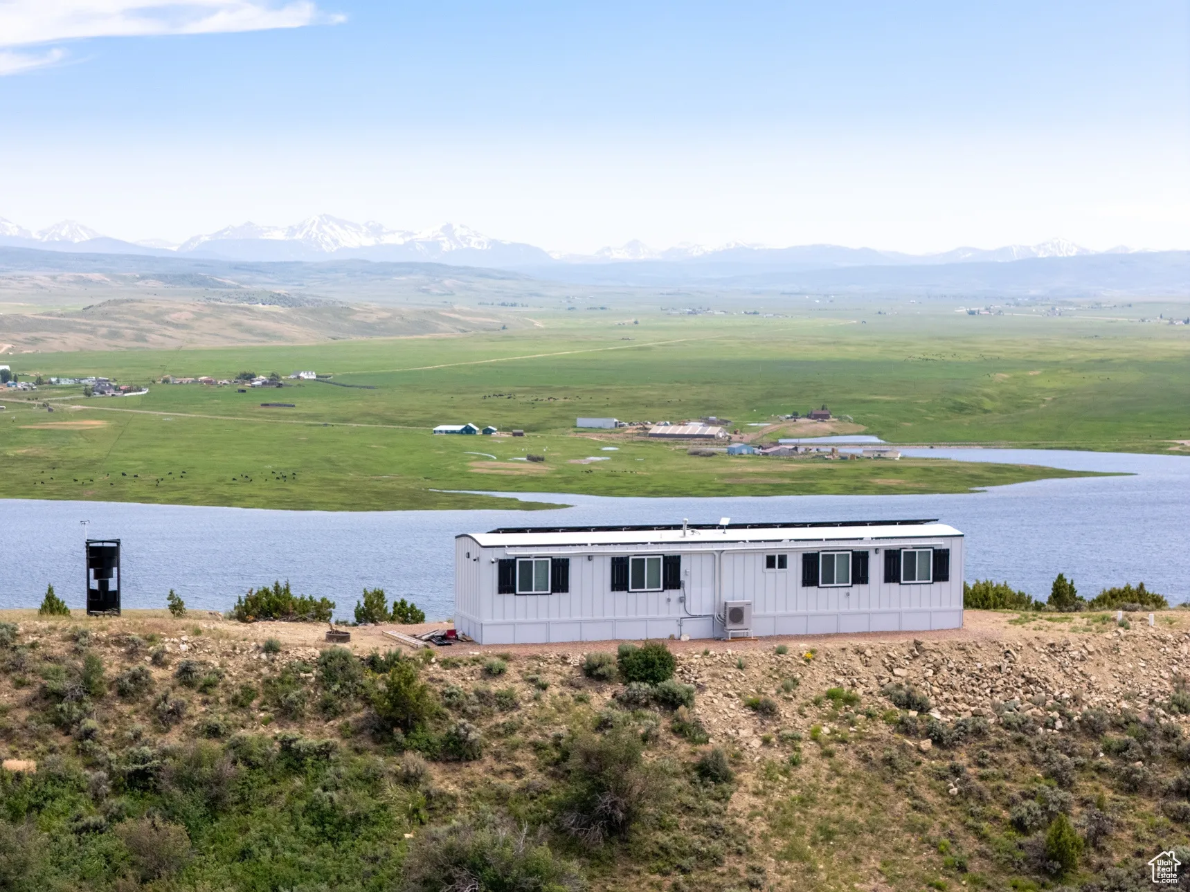 View of mountain background featuring a large body of water