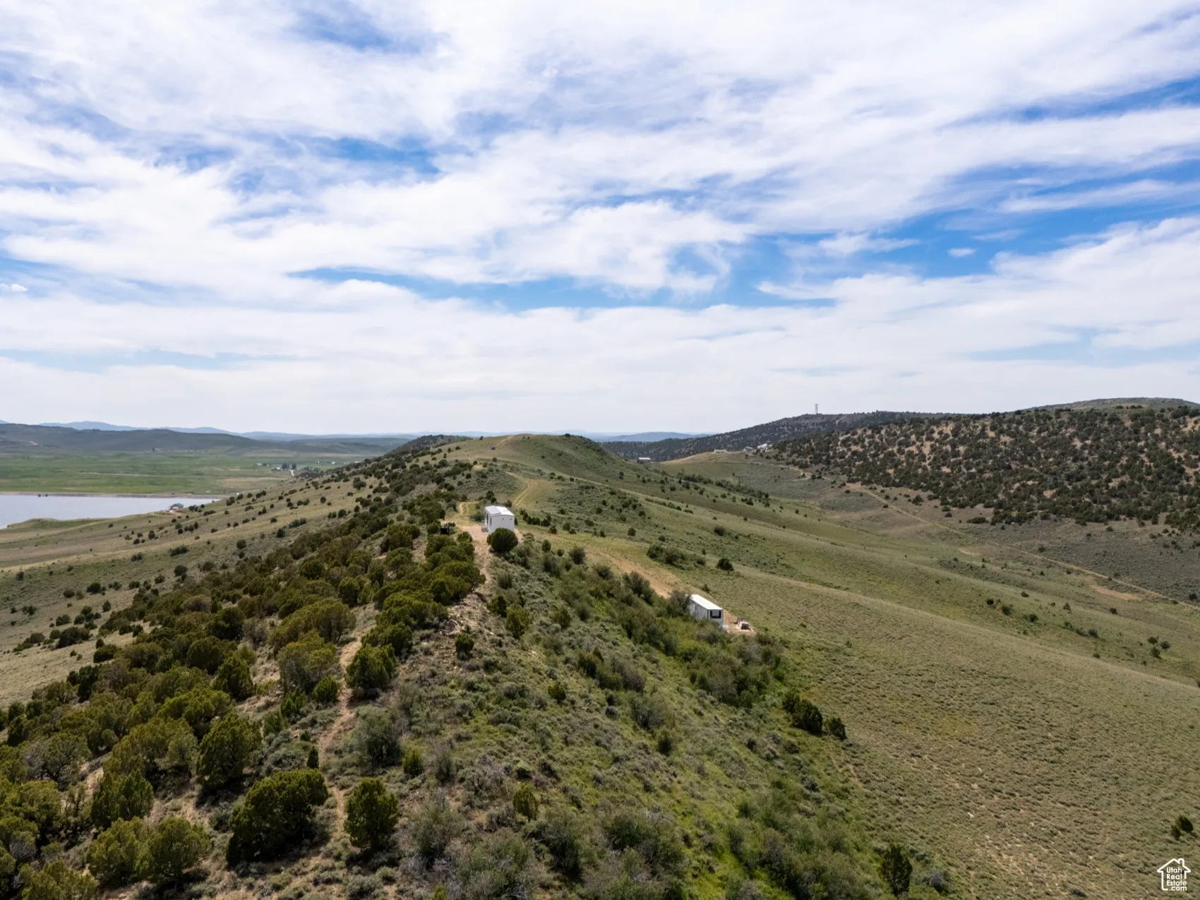 Aerial view of a water and mountain view