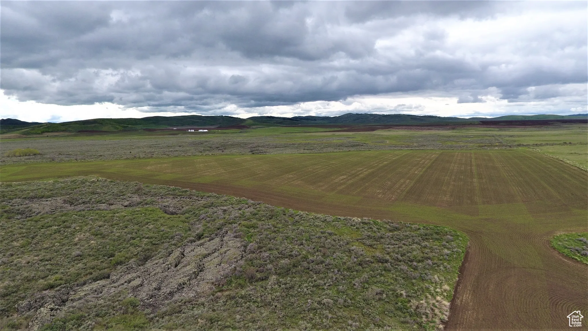 Aerial view of a mountain backdrop
