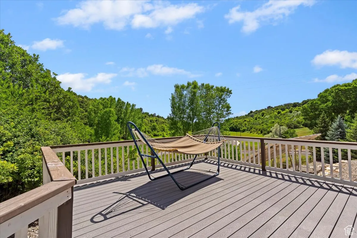 Deck with a wooded view