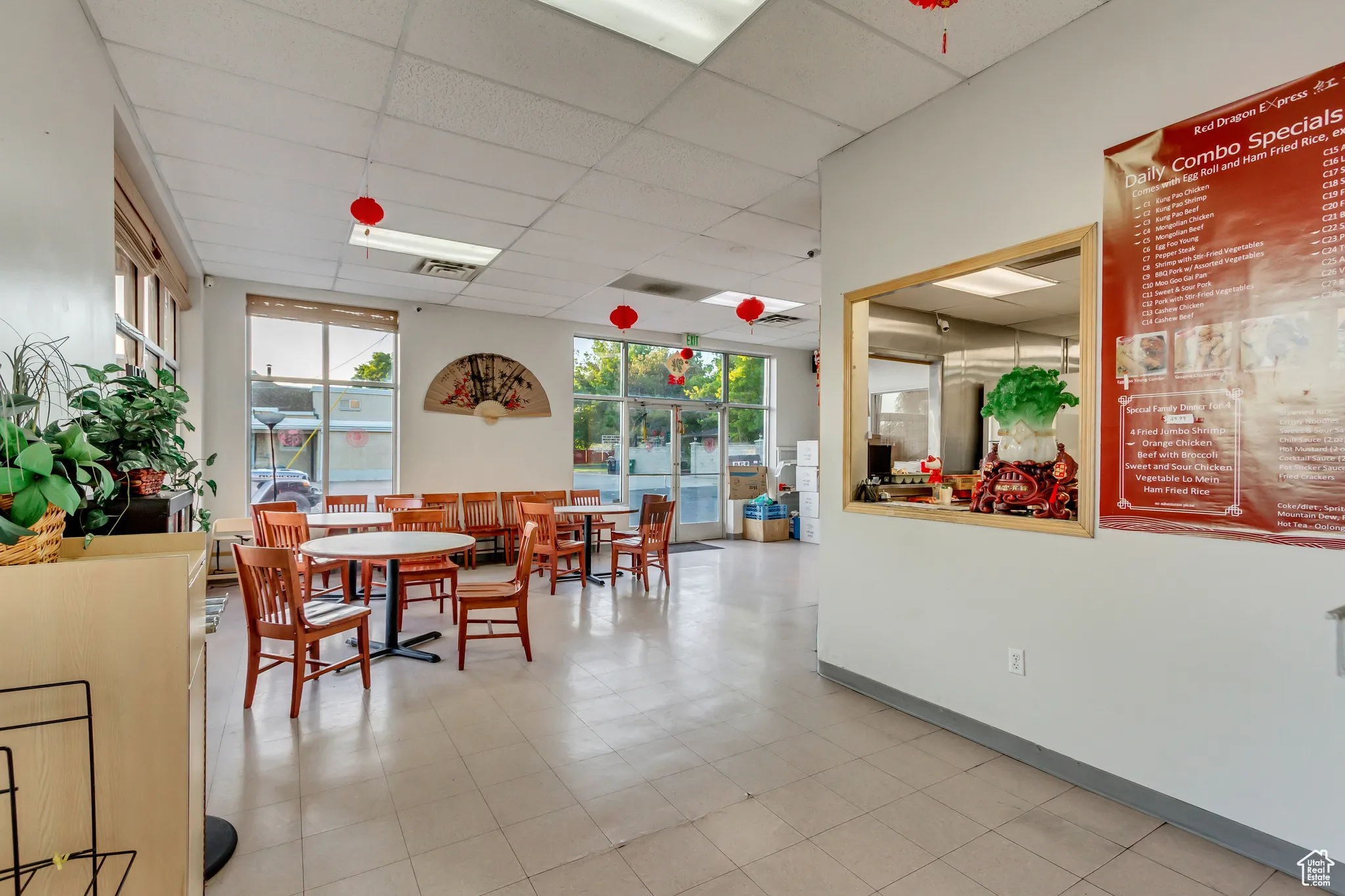 Dining space with a paneled ceiling