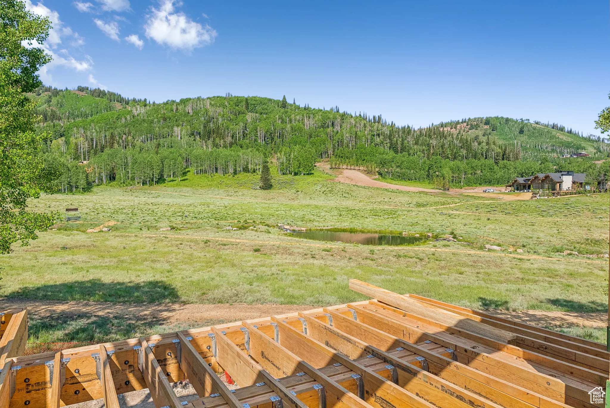 View of yard with a view of trees and a mountain view