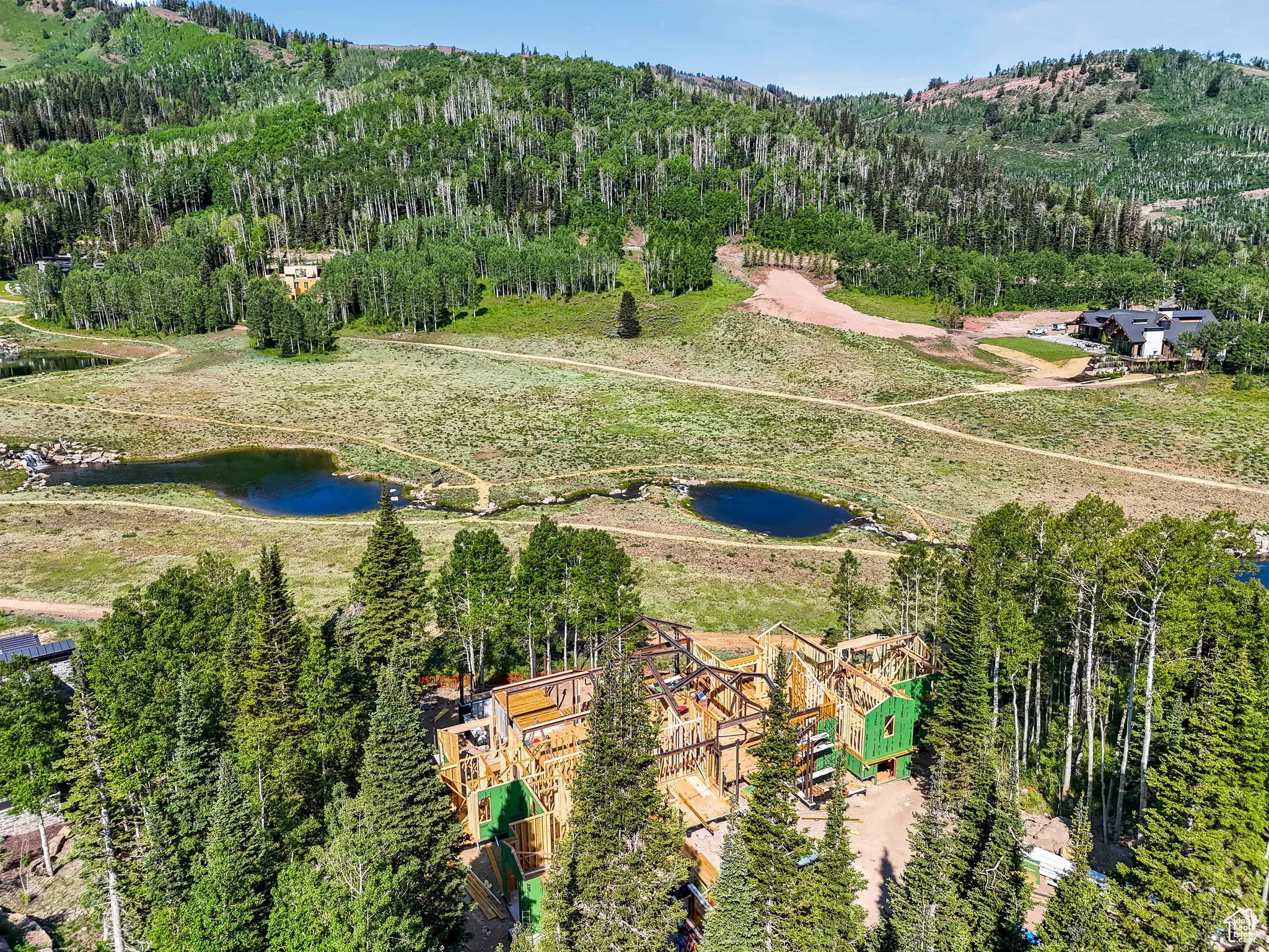 Bird's eye view of a nearby body of water