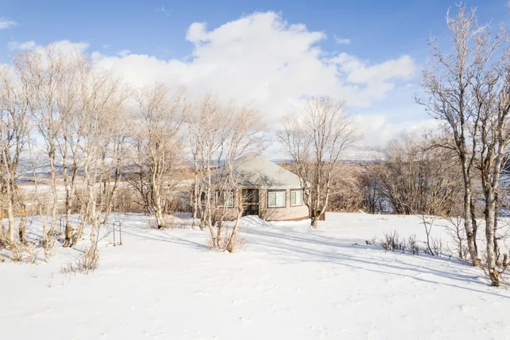 View of yard layered in snow