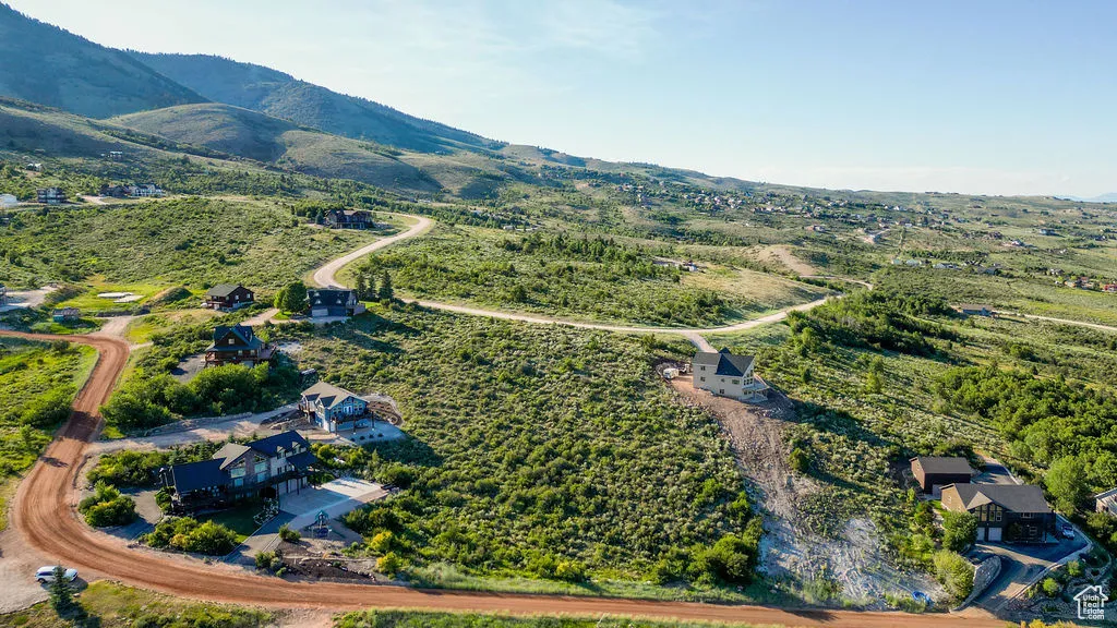 Bird's eye view of a mountainous background
