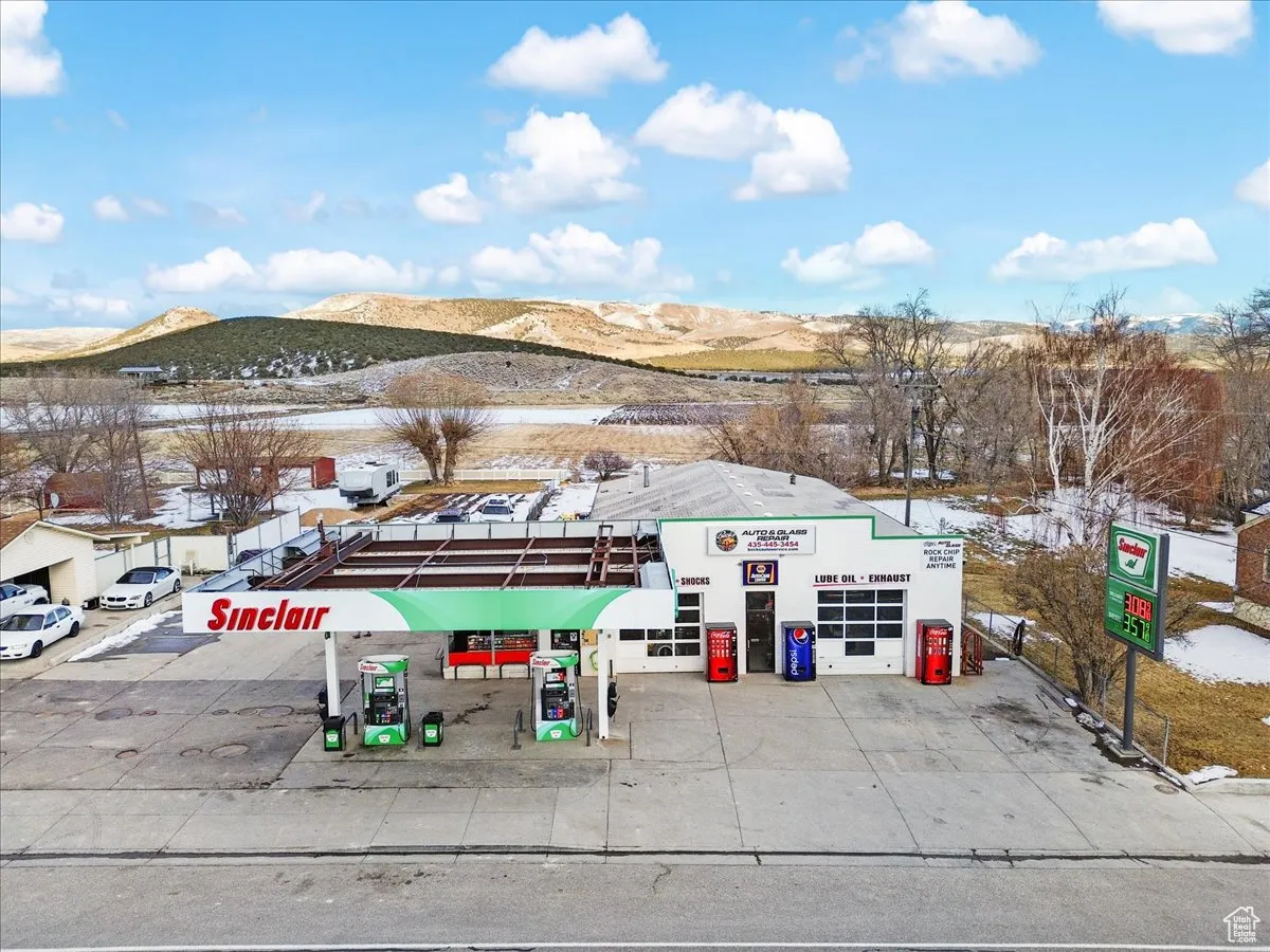 Drone / aerial view of a mountainous background