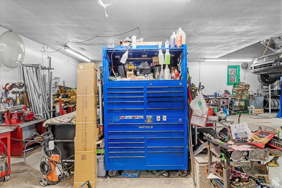 Garage with a workshop area