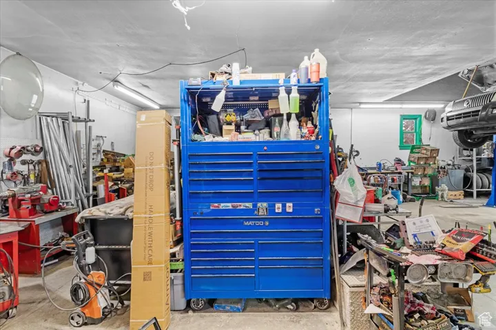 Garage with a workshop area