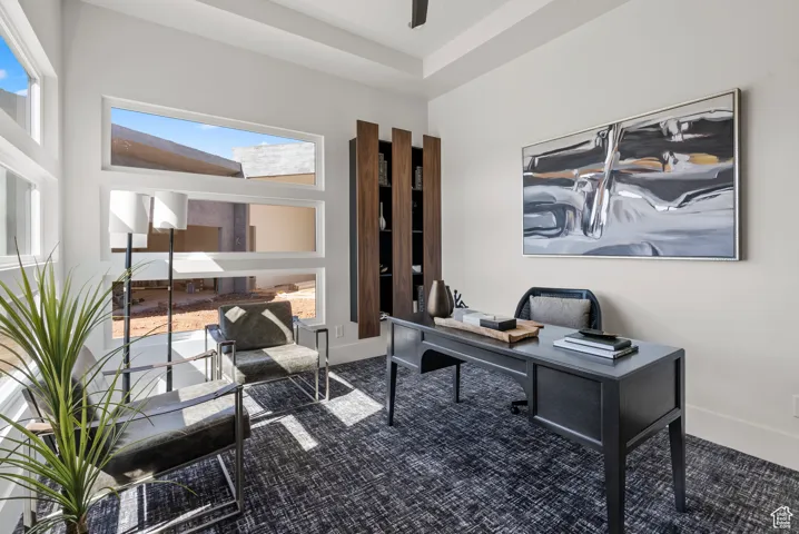 Carpeted home office with baseboards