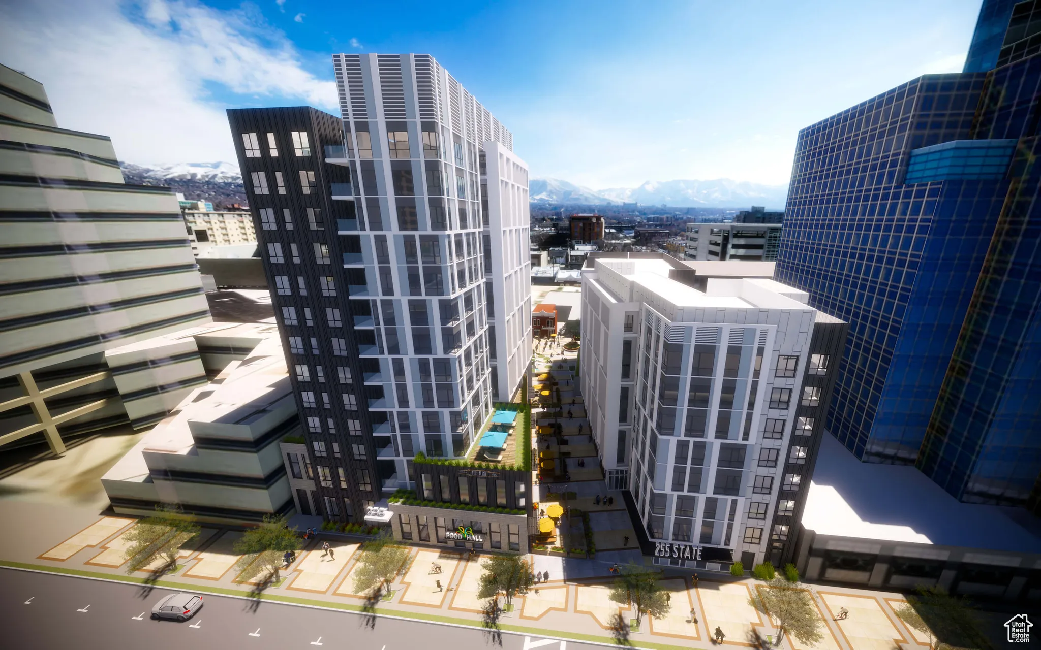 City view with a mountain backdrop