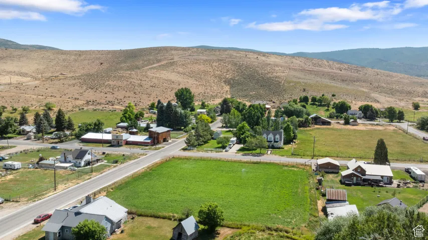 Aerial view of a mountain backdrop