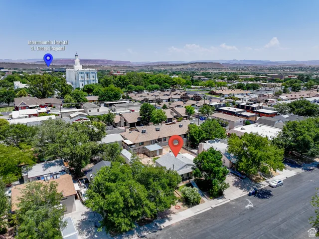 Aerial perspective of suburban area