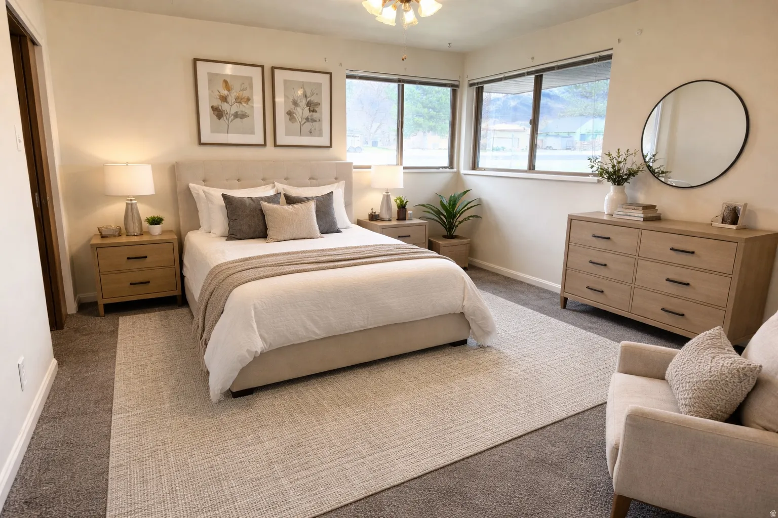 Carpeted bedroom with baseboards