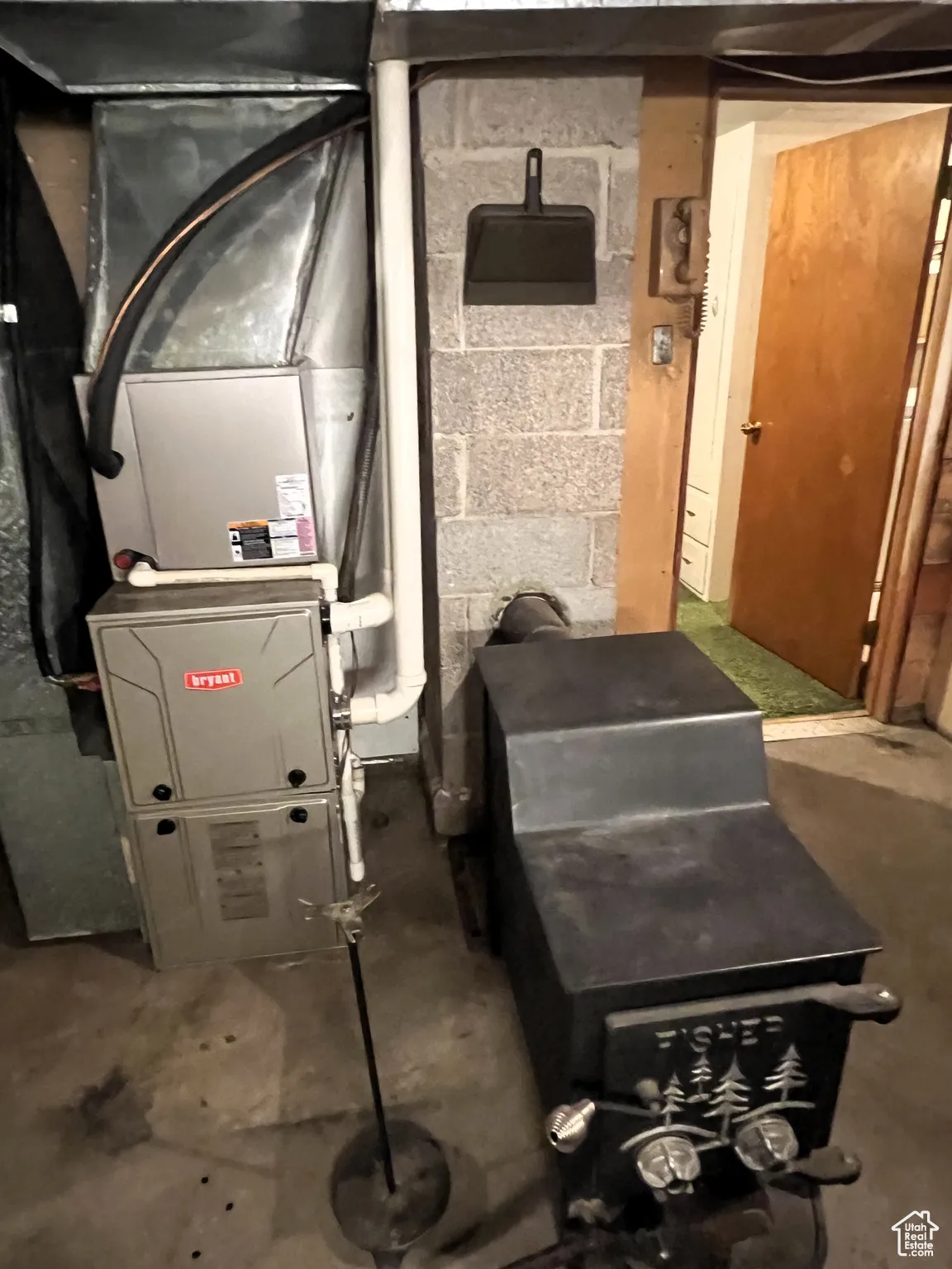 Utilities with heating unit, furnace and wood burning stove