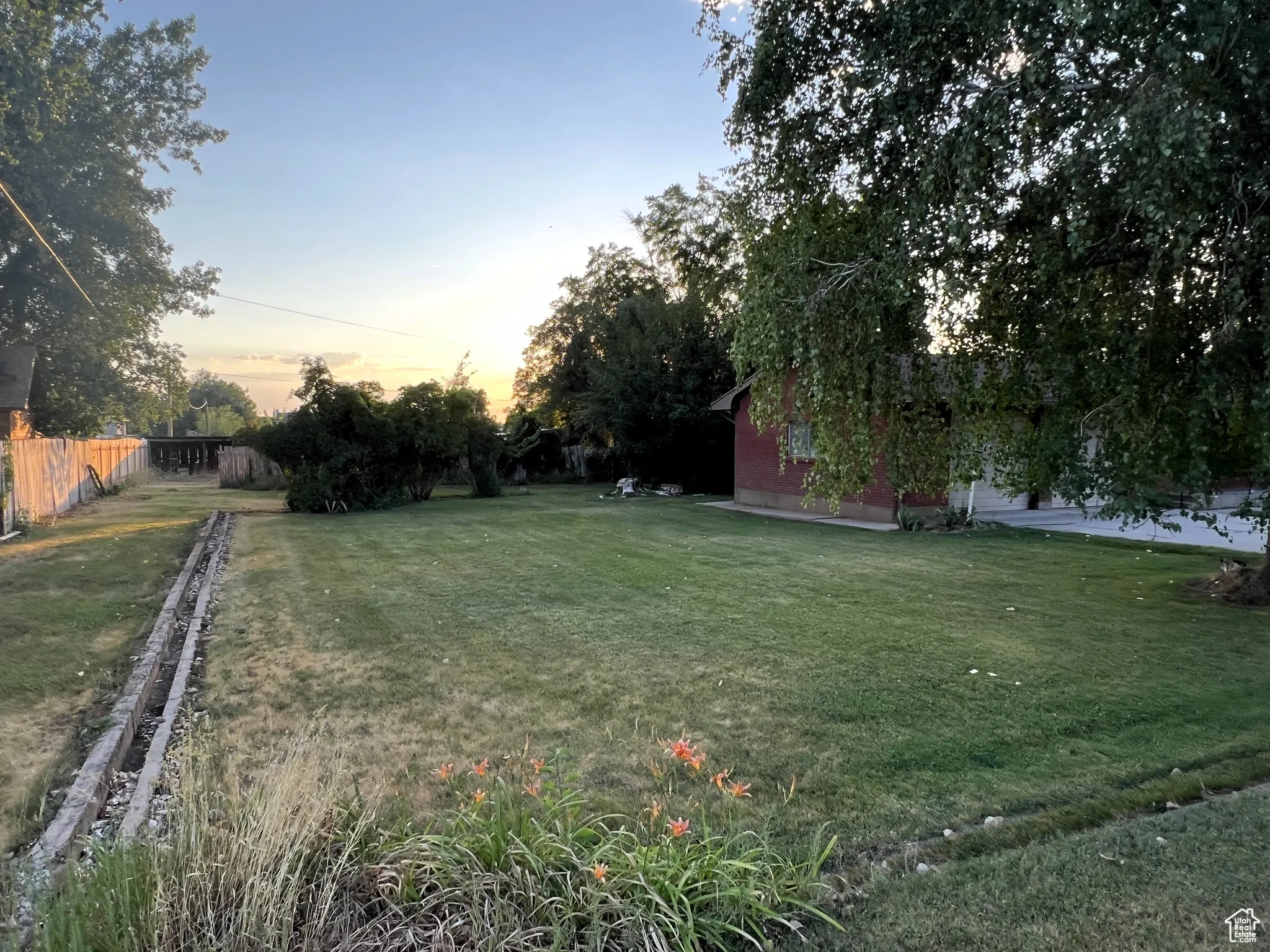View of yard at dusk