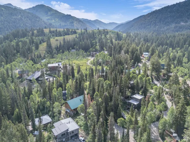 View of property location with a heavily wooded area and mountains