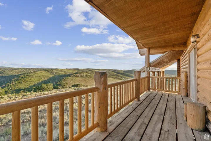 Wooden deck with a mountain view