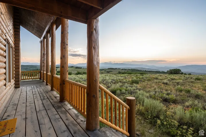 Wooden deck with a mountain view