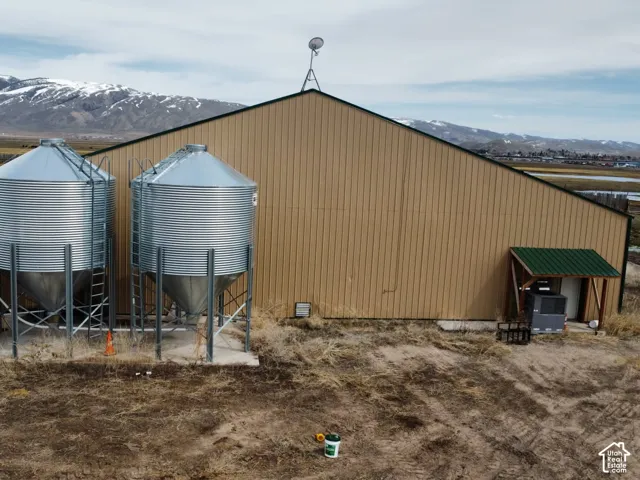 View of pole building featuring a mountain view