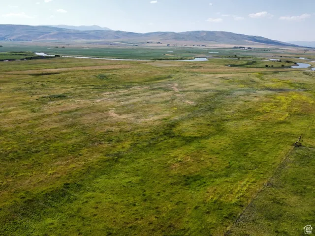 Aerial view of sparsely populated area with mountains