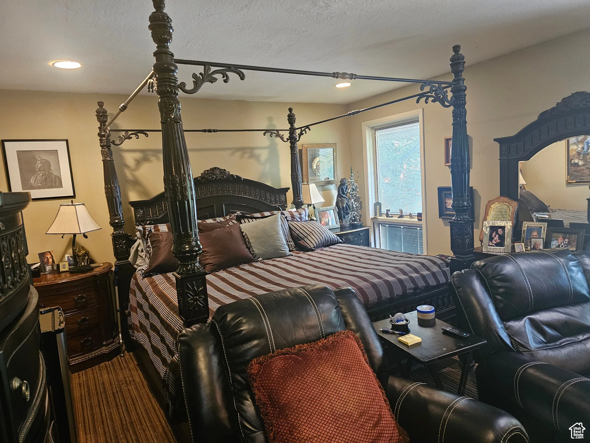 Bedroom with carpet floors and recessed lighting