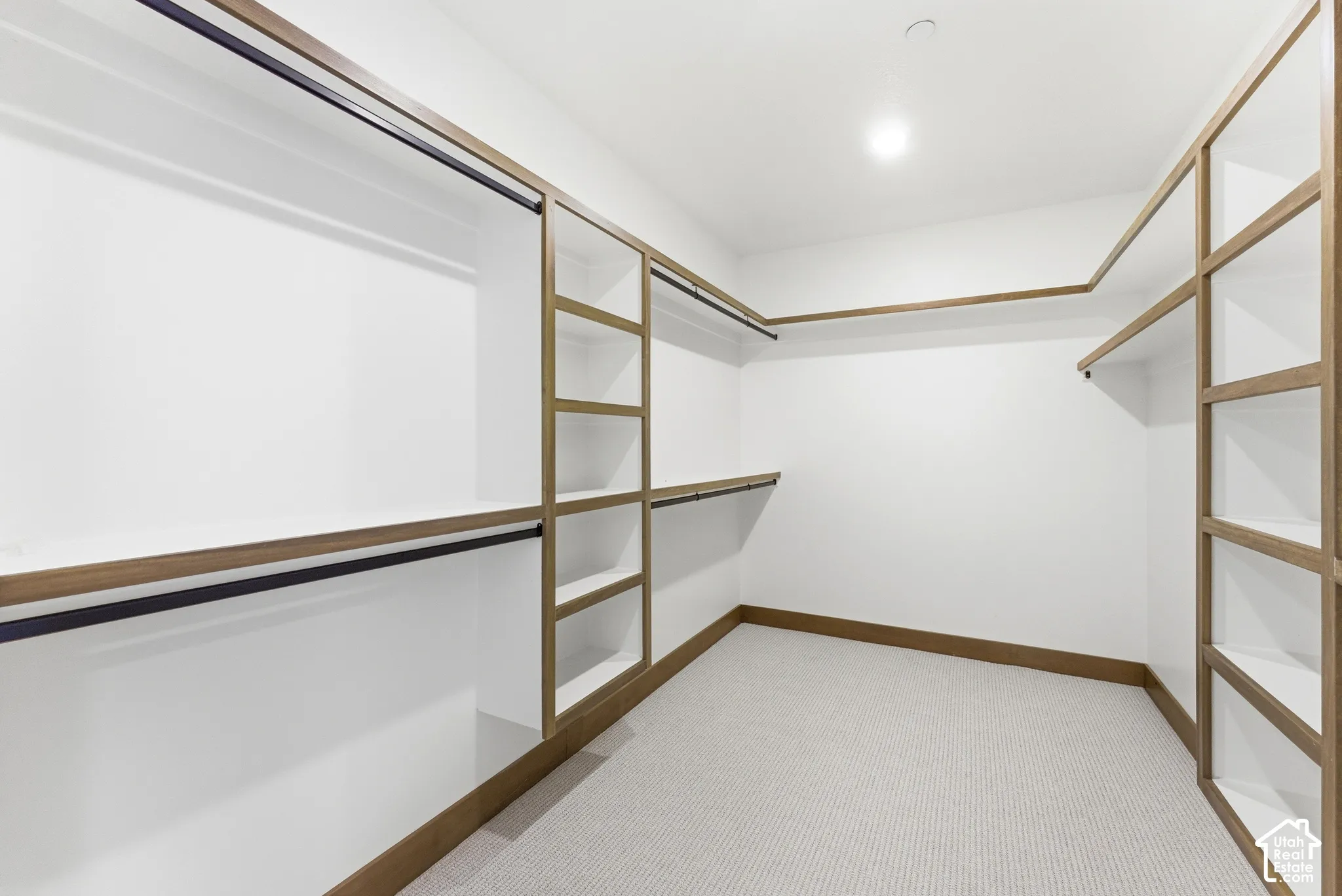 Walk in closet featuring light carpet