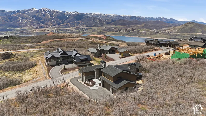 Aerial view of a water and mountain view