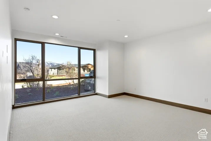 Spare room with light carpet and recessed lighting