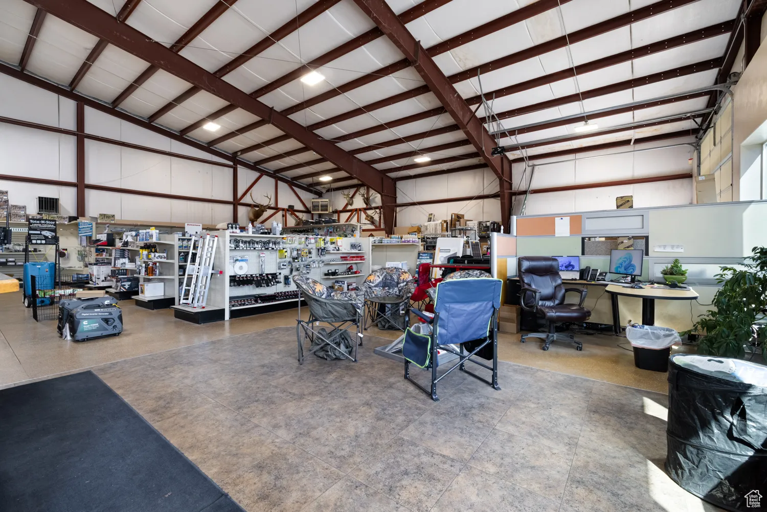 Garage with a workshop area
