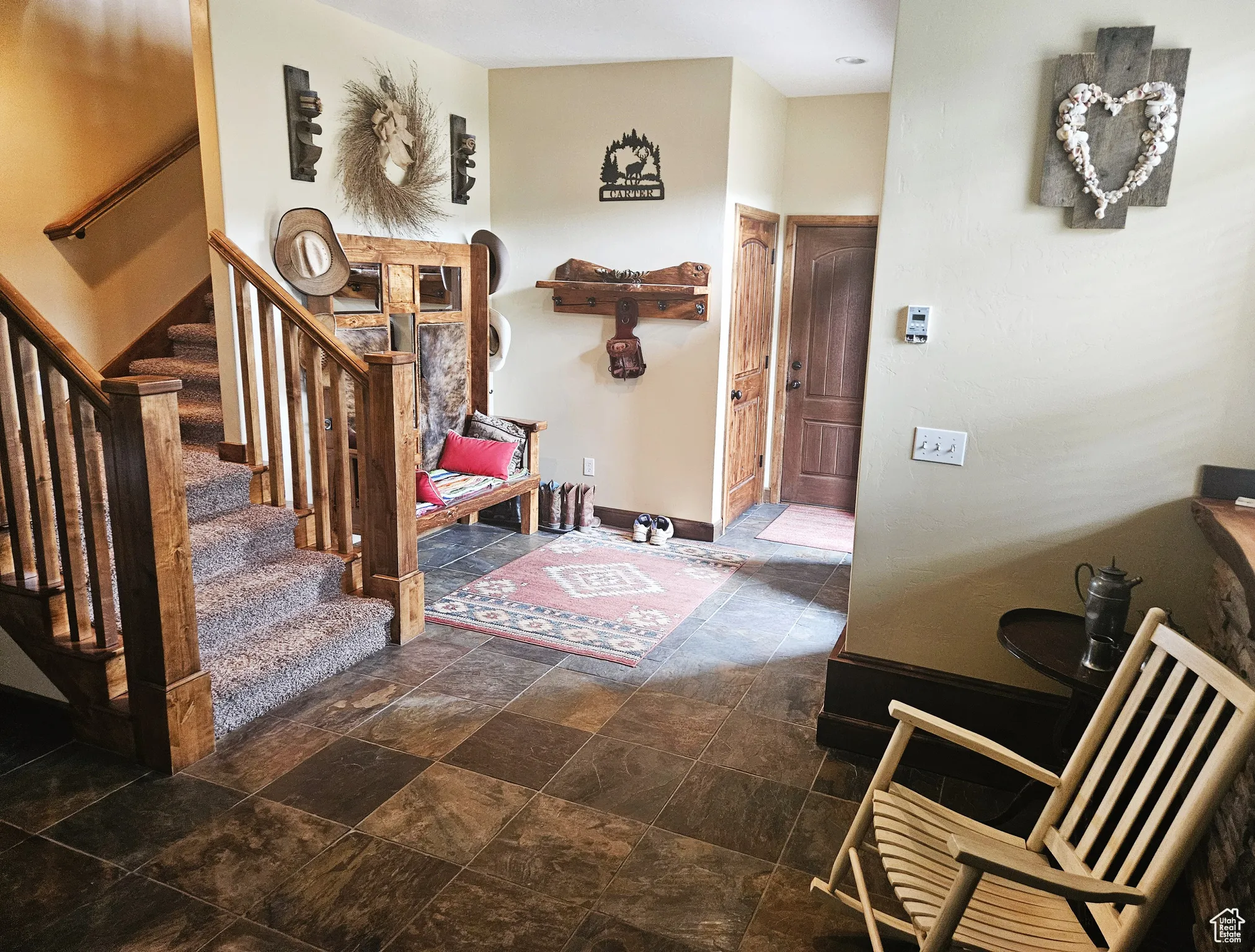 A thoughtfully designed entry greets you with a sense of calm and comfort, setting the tone for the mountain retreat beyond.