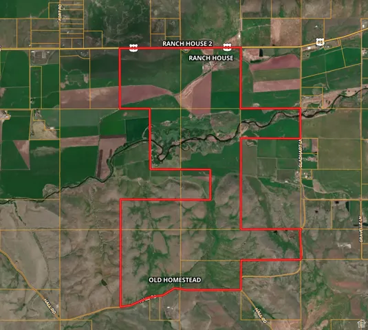 Aerial overview of property's location featuring property boundaries highlighted