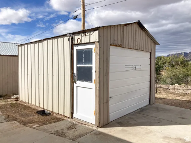 View of detached garage
