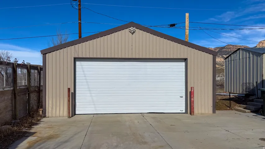 View of detached garage