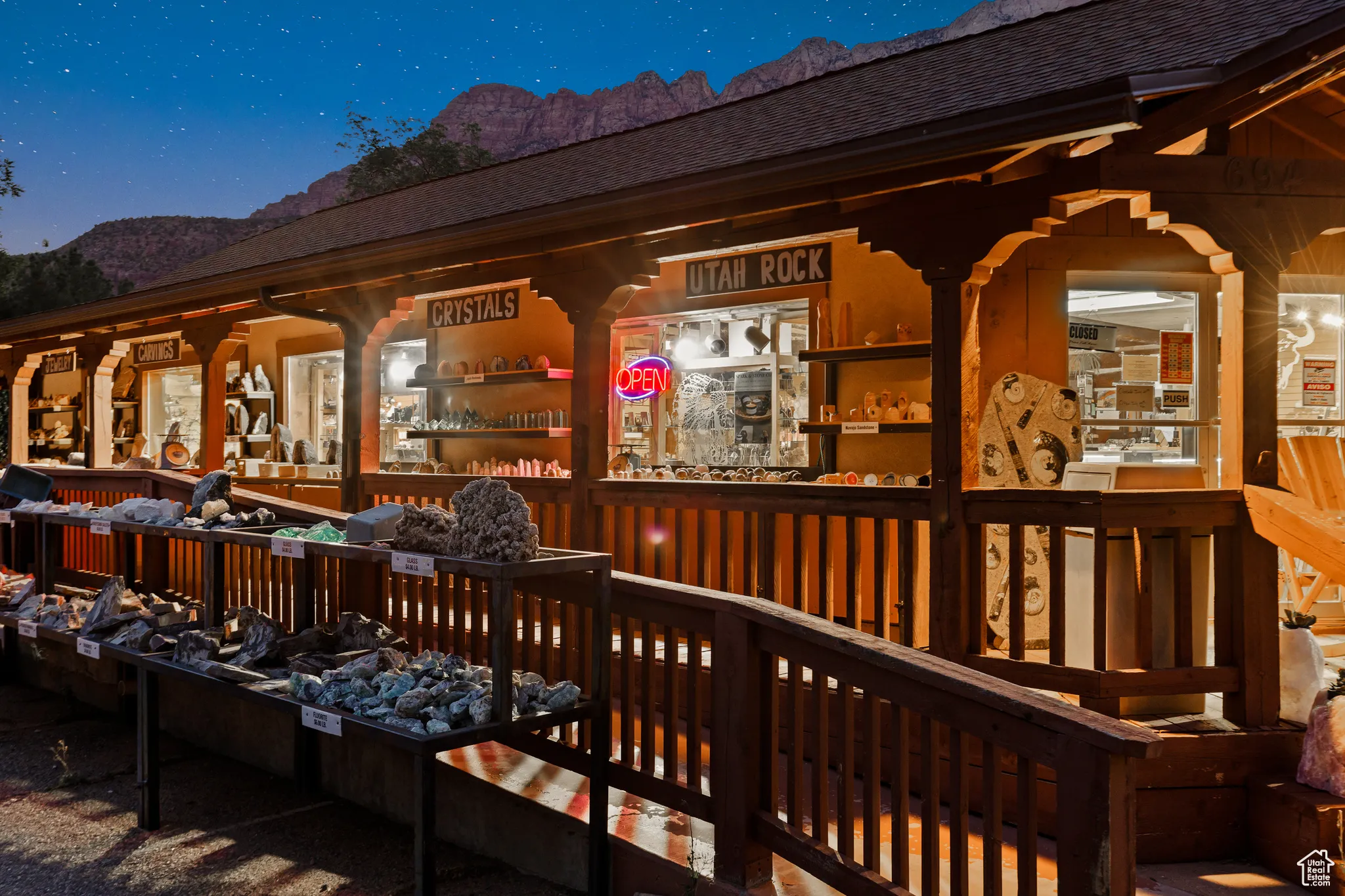 Wooden terrace with a mountain view