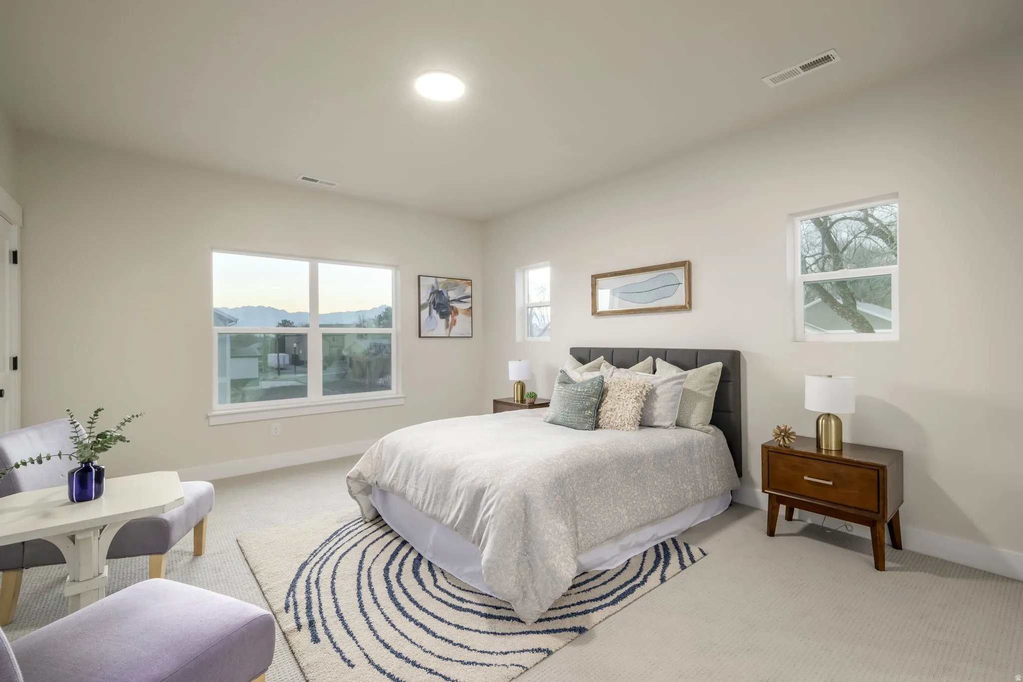 Carpeted bedroom featuring baseboards and recessed lighting