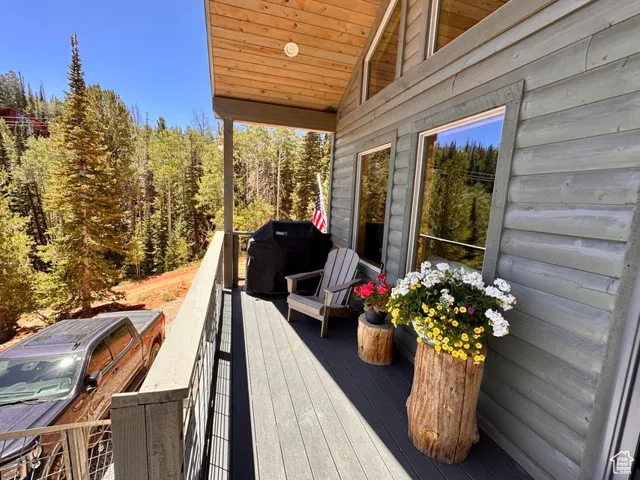 Wooden terrace with a grill