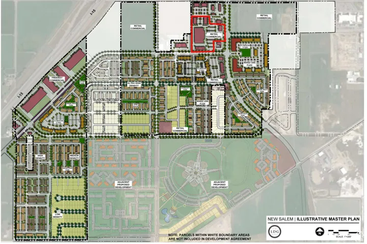 Aerial of concept. Outline does not represent actual lot lines.