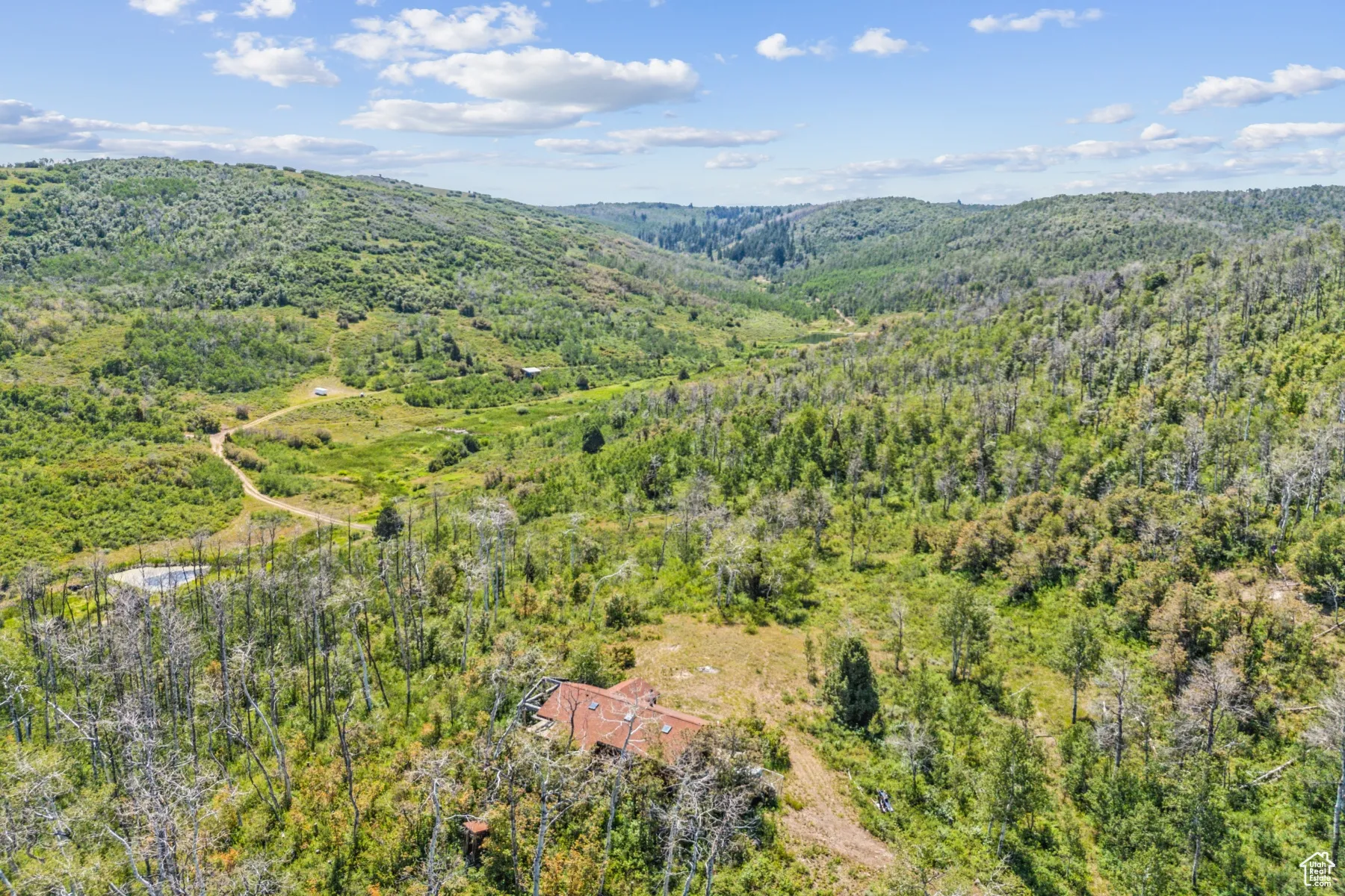 Aerial view of a mountain backdrop