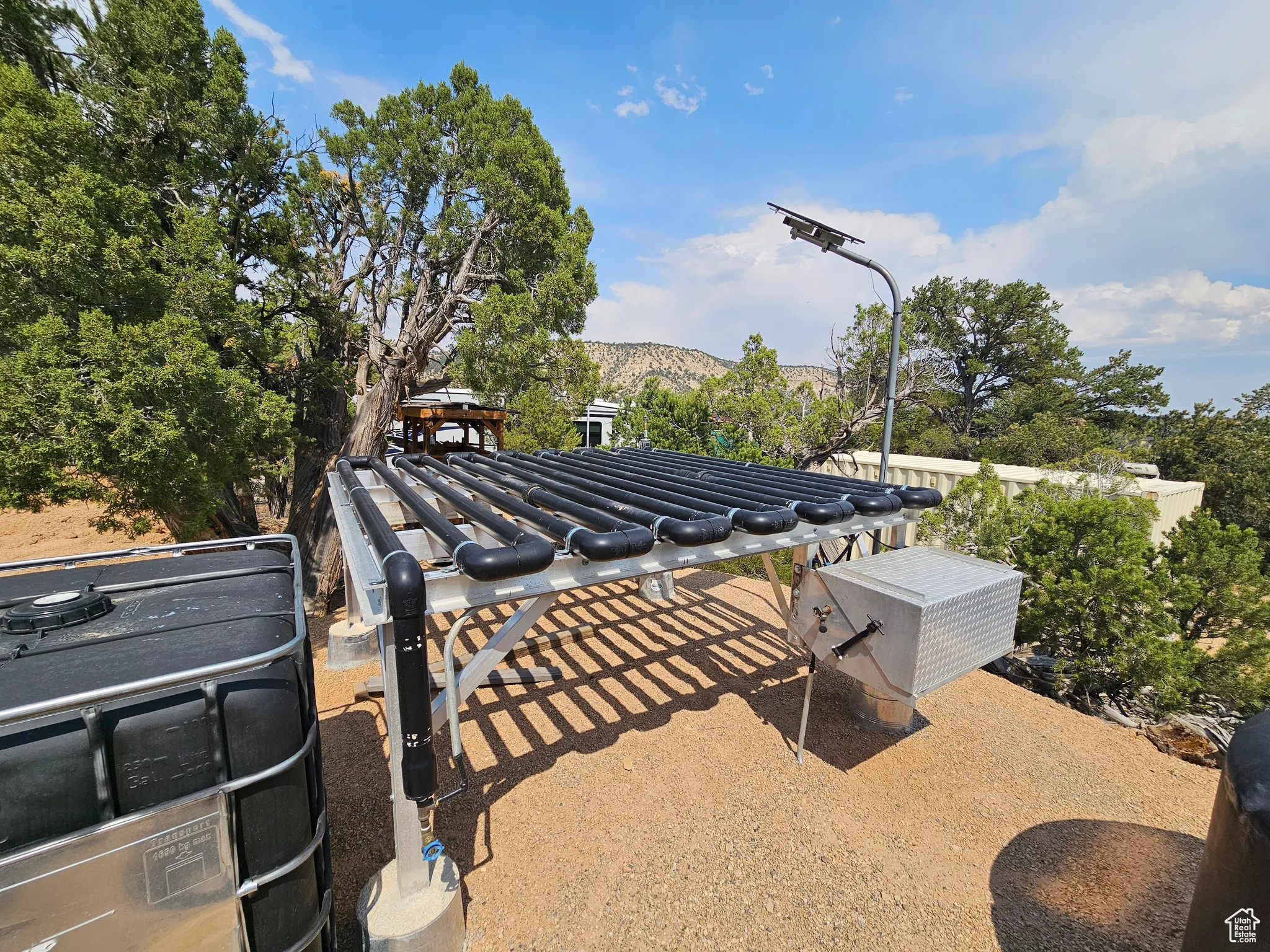 View of patio / terrace with a mountain view