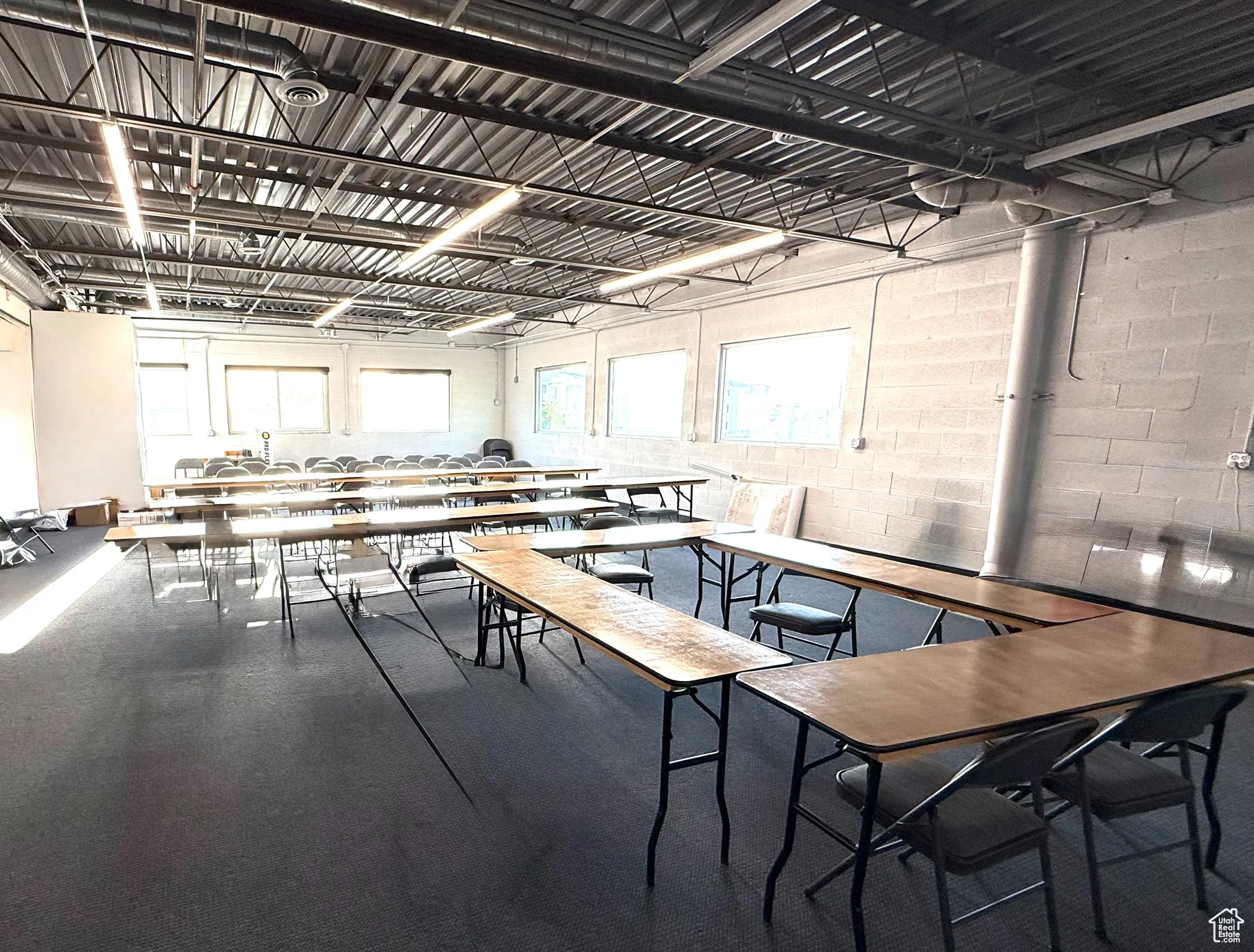 Recreation room with concrete block wall