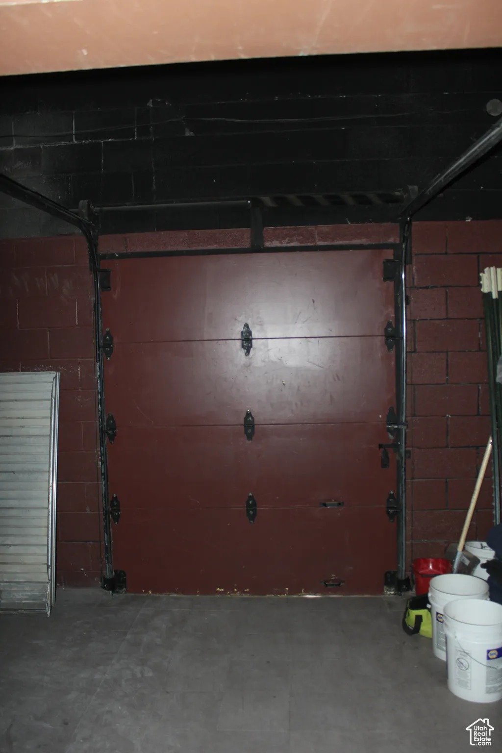 Garage with concrete block wall