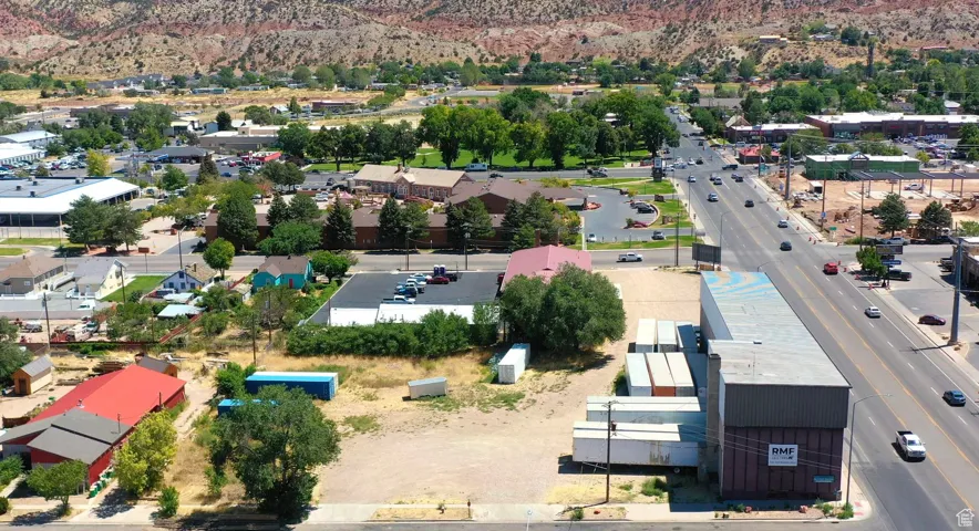 Drone / aerial view of a mountainous background