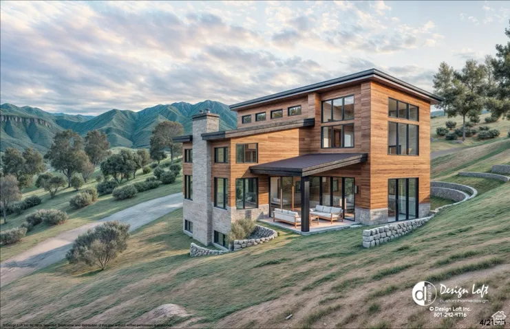 View of front of property featuring stone siding, a patio, outdoor lounge area, a front yard, and a chimney