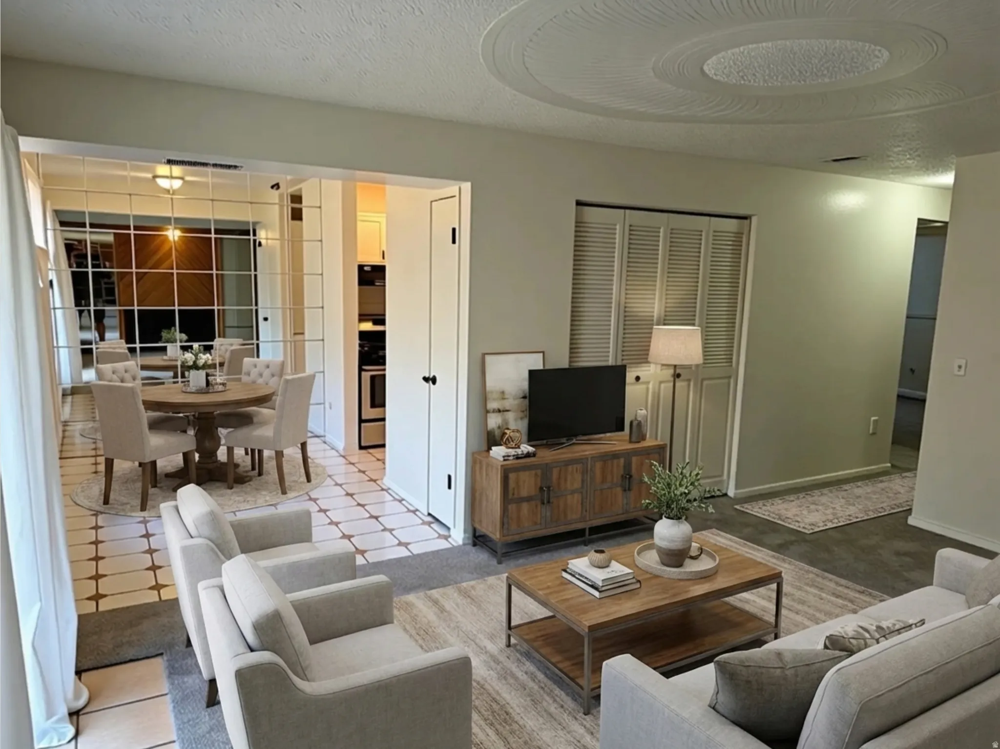 Living room with Bedroom with  AI generated furniture to show options & scale.