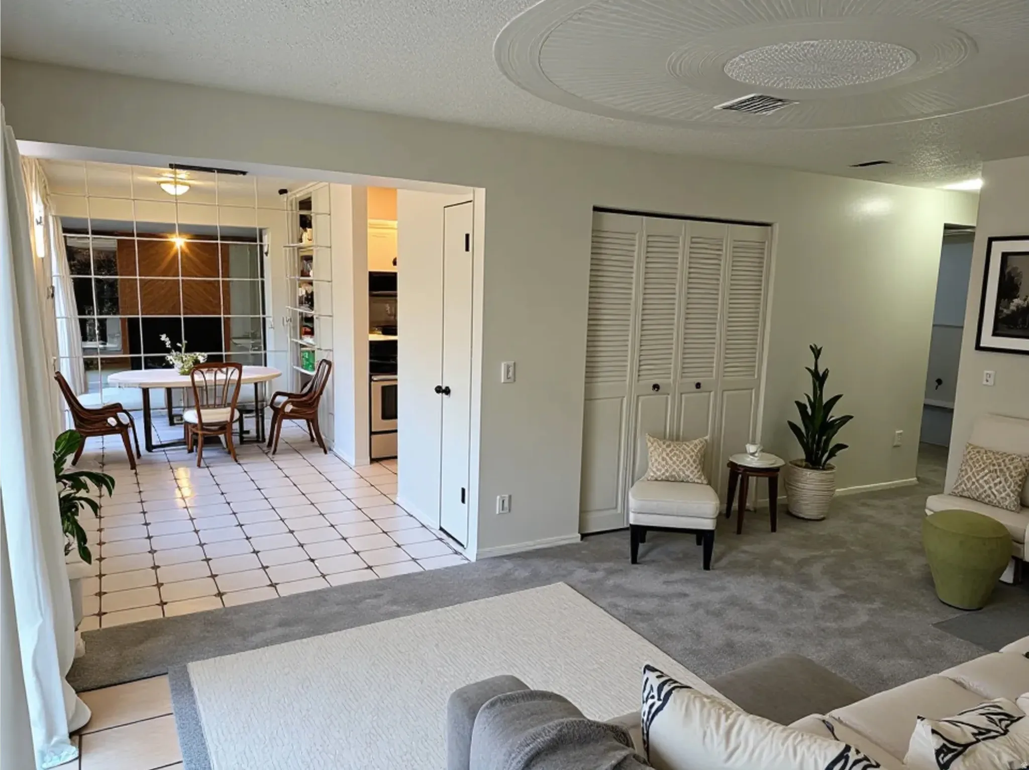 Living room with Bedroom with  AI generated furniture to show options & scale.