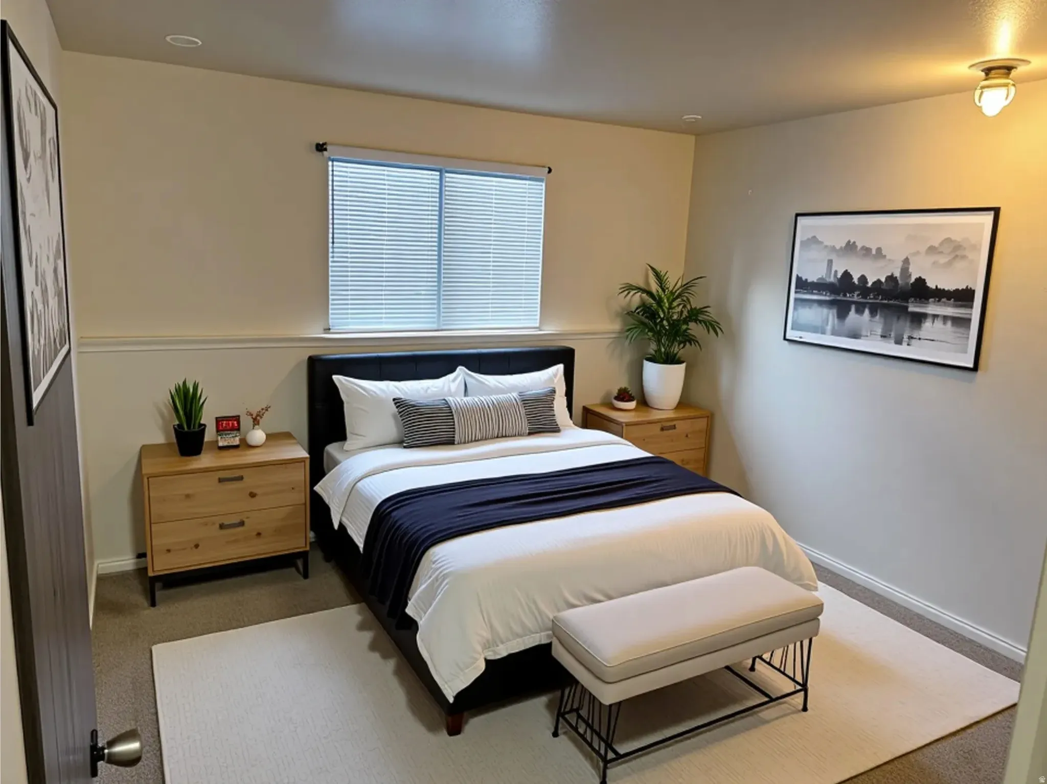 Bedroom with  AI generated furniture to show options & scale.