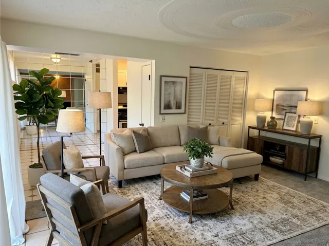 Living room with Bedroom with  AI generated furniture to show options & scale.