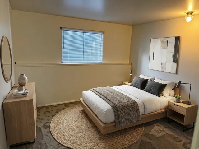 Bedroom with  AI generated furniture to show options & scale.