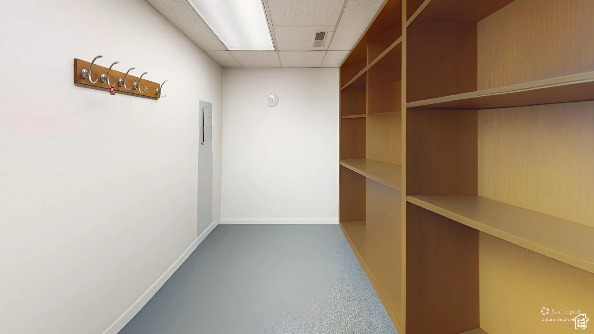 Spacious closet with a drop ceiling